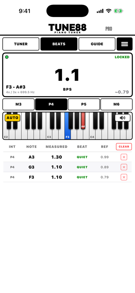 Tune88 reading a perfect fourth at one beat per second