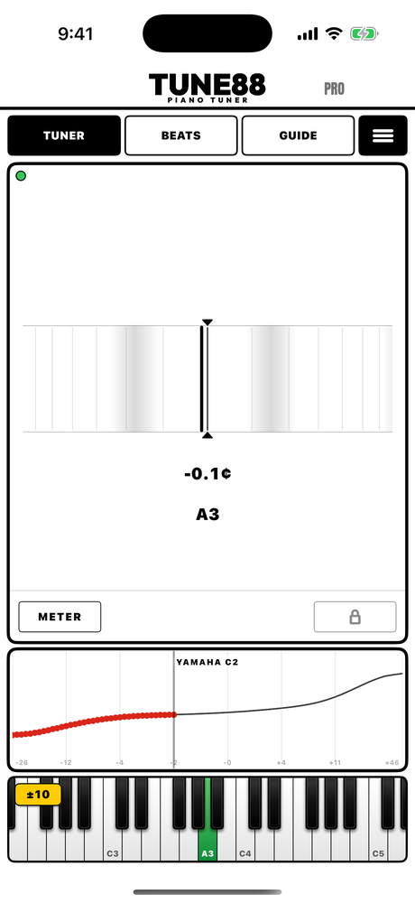 The multi-partial strobe banded across the meter lane